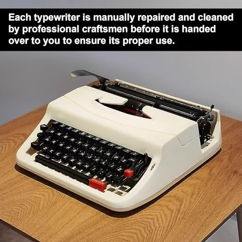 miowakoling Restored Vintage Typewriter That Works – Gift for Authors, Kids & Collectors – Portable Typewriter for On-The-Go Writing(11.8" Lx11.8 Wx3.9 H, Off-White)