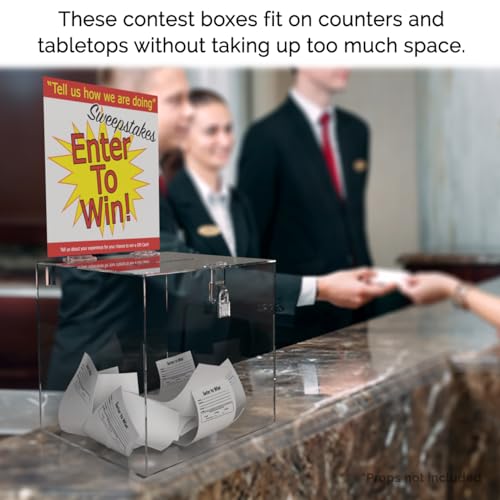 Marketing Holders 10 Inch Locking Ballot Box with Removable 8.5" x 11" Header Sign Holder Clear Acrylic Cube Suggestions Bin