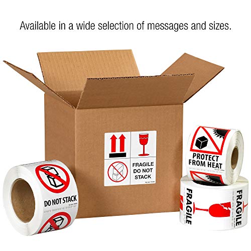 BOX USA Tape Logic 3" x 4", "Protect from Heat" Red/White/Black Warning Sticker, for Shipping, Handling, Packing, and Moving (1 Roll of 500 Labels)