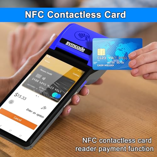 symcode POS PDA Mobile POS Machine Terminal Thermal Receipt Printer 5.99" High Resolution and Clear Touch Screen Handheld PDA Printer Android 8.1 OS Built-in Google Play and NFC