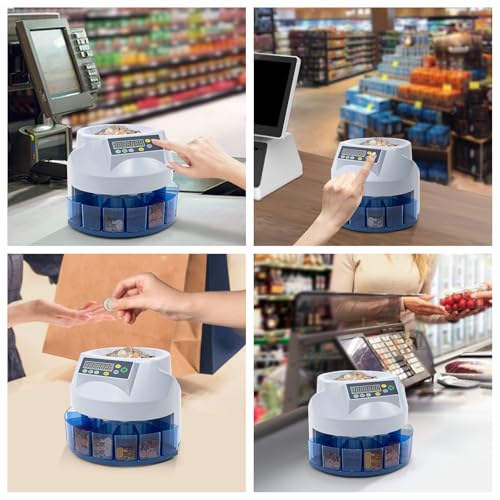 Electronic Coin Sorter and Counter, 45W 8-Slot Automatic US Coins Counting Machine, 330 Units/min Multi-Function Coin Processing Machine for Home, Business, Banking, Cashier, 14*13*10.5in Grey+Blue