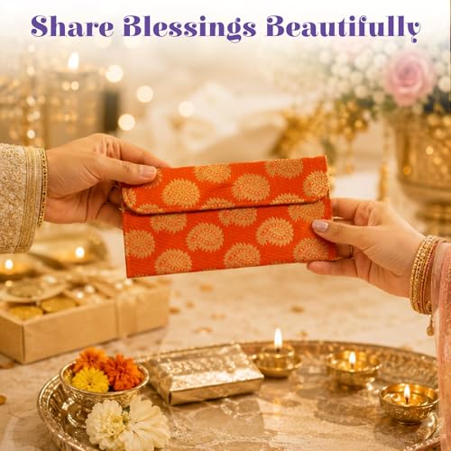 LoveNspire Brocade Fabric Money Envelopes (7.5 x 3.5 Inch) Decorative Paisley Pattern Shagun Lifafa for Indian Wedding, Birthday | Cash Gift Holder & Home Savings Organizer Magenta/Pack of 10