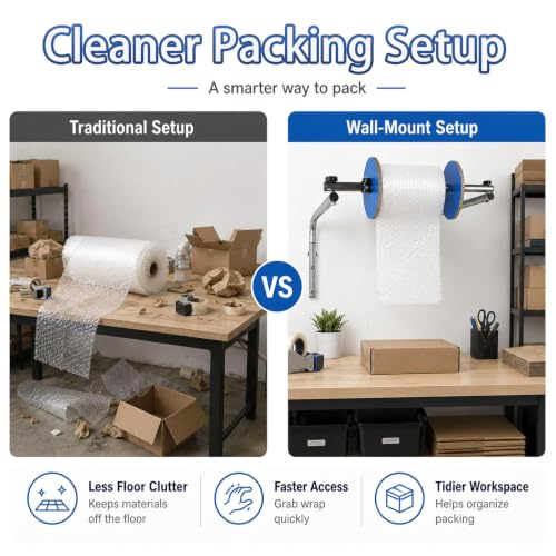 RKXKJ Bubble Wrap Dispenser & Holder, Manual Foam Wrap Roll Dispenser, with Centering Discs, Strong Load-Bearing Capacity, Tool-Free Roll Replacement, for Warehouse Shipping, Packing 30cm