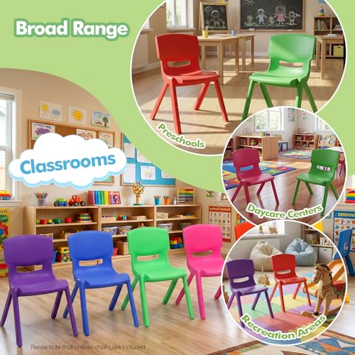 YuEany Stackable School Chairs, 6Pcs Colorful Kids Plastic Chair with 11'' Seat Height, Toddler Stack Chairs for Classroom Elementary Daycare Indoor Outdoor - 6 Colors
