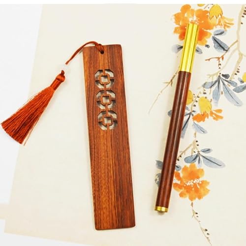 Classical Beauty with Literary Bookmark Pen Hollow Mahogany Set Gift Box