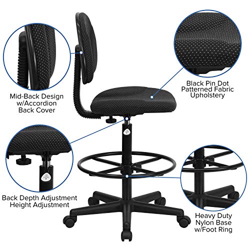 Flash Furniture Fabric Adjustable Drafting Chair, Black