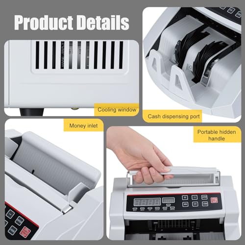 sxvbdway Money Counter Machine Money Counter, Money Counter Machine with Value Count, UV/MG/IR Counterfeit Detection Function Cash Counter, LCD Display Cash Counter with Add and Batch Modes US Plug