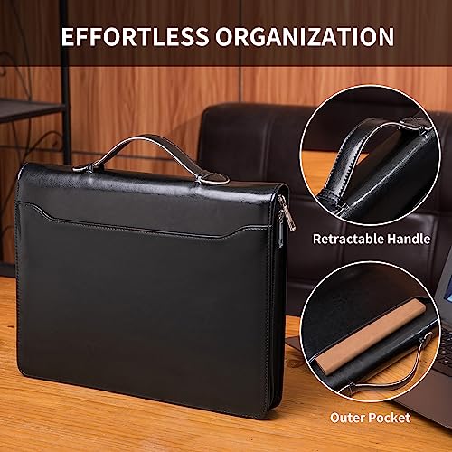 Geslun Vegan Leather Zippered Portfolio with Handle and Front Pocket
