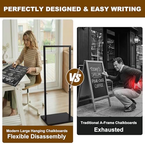 Large Chalkboard Signs with Stand, 47 x 20 Inch Heavy-Duty Double-Sided Windproof Chalkboard, Hanging Metal Easel Chalk Board with Base for Outdoor Business, Cafe, Wedding and Vendor