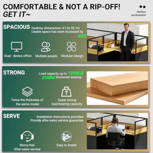 Qytexx Office Cubicle Desk with Mute Privacy Panels (1 Person-A, Walnut)