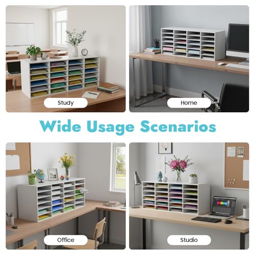 NTNOEA 24 Slot Mail Sorter Organizer, Adjustable Literature Organizer with Removable Shelves, Desktop File Mailbox for Office, Classroom & Home, Document, Binder, Magazine & Paper Storage Rack, White