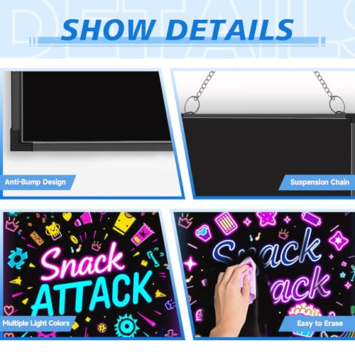 Hosim LED Message Writing Board 24" x 16", Illuminated Erasable Neon Sign Restaurant Menu Board with 8 Colors Markers, 16 Lighting Colors Light Up DIY Message Chalkboard for Christmas Display