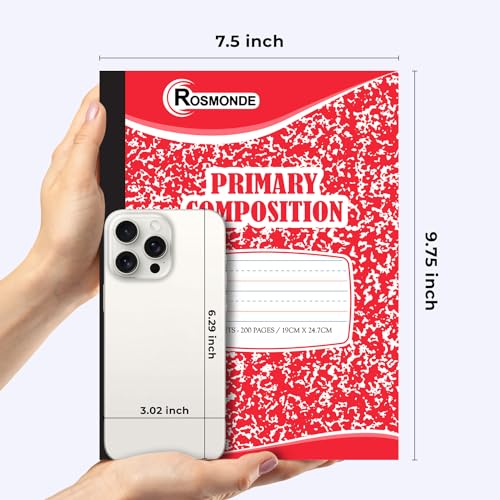 Rosmonde 50 Pack Bulk Composition Notebooks, Primary Ruled, Assorted Colors