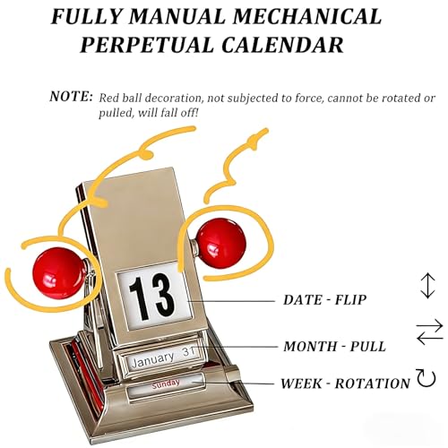 Retro Metal Flip Perpetual Desk Calendar, Mechanical Desktop Calendar,with Day and Month Indicators,for Home Office Decor