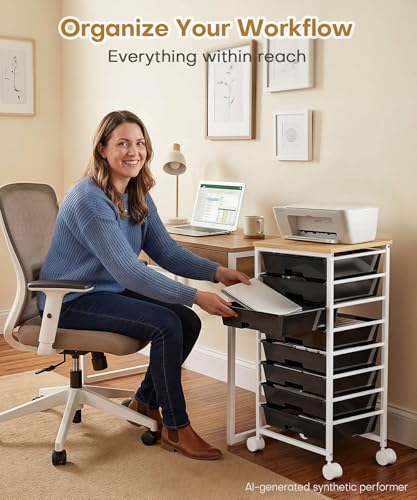 Homde Rolling Storage Drawer Cart: 8-Drawer Sort to Clear Desk & Dresser Clutter - Anti-Fall Smooth Glide Prevents Spill-Out During Daily Grab - Lockable Wheels Keep It Steady