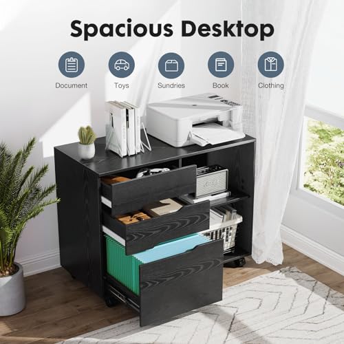 DUMOS File Cabinet with 3 Drawers, Wood Under Desk Storage Printer Stand