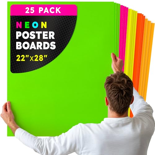 Hygloss Poster Board 22 x 28, 25 Pack Neon Assorted, Colored Posterboard