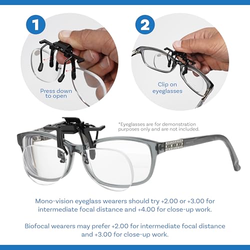 The Beadsmith Clip-On Magnifying Glasses – 3-Pack Flip-Up Lenses (+2.00, +3.00, +4.00 Strengths), 3.75” Wide