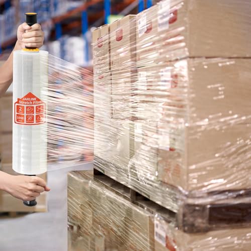 JARLINK Stretch Film, 15" x 1000' Shrink Pallet Wrap W/Handles, 60 Gauge
