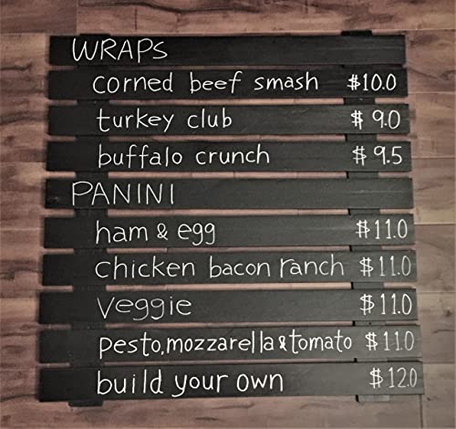 Chic, Easy Chalkboard System. 10 Peel-and-Stick REPOSITIONABLE Rows of Blackboard Slats for Restaurant Menu, Office Items, Home Schedule etc. Quick Wall Mount. for Regular & Liquid Chalk.