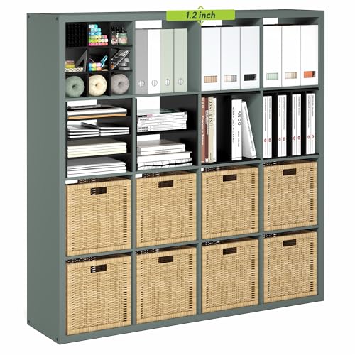 Furinno Cubicle 16-Cube Book Shelf, Extra Thick Frame Bookshelf, Sage Green