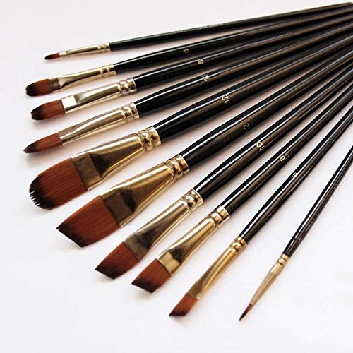 HBJWOV Artist Paint Brush Set 5Pcs Nylon Hair Wood Black Handle Watercolor Acrylic Oil Brush Painting Art Supplies(Black)