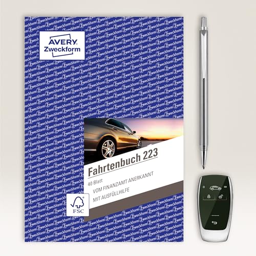 AVERY Zweckform 223-5 Car Log Book A5 80 Pages for 858 Drives Germany and Austria for Dimensions of Private and Business Trips Pack of 5