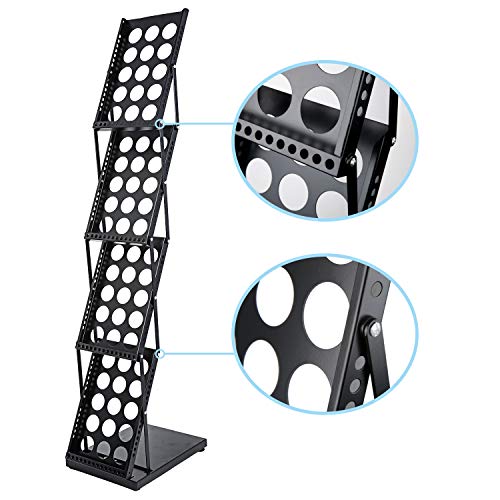 Polmart Portable Floor Display Rack for Magazines, Brochures & Flyers (Adjustable 4-Tier, Black)