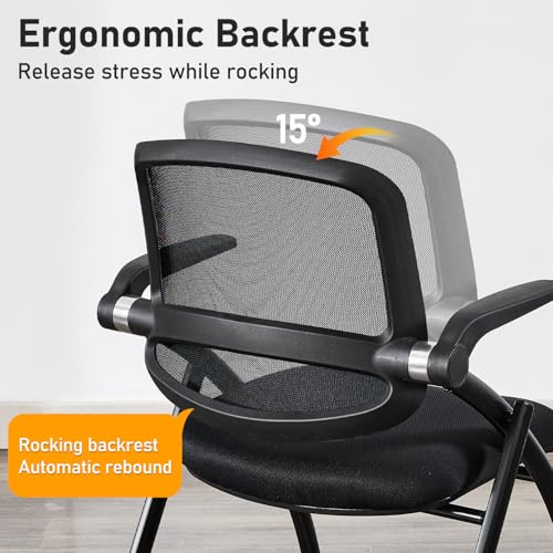 BoisKom Folding Office Chair Flip Up Arm，Conference Room Chairs with Wheels, Foldbable Office Desk Chair with Adjustable Back Rest for Training Room, Guest Reception Chair (Black)