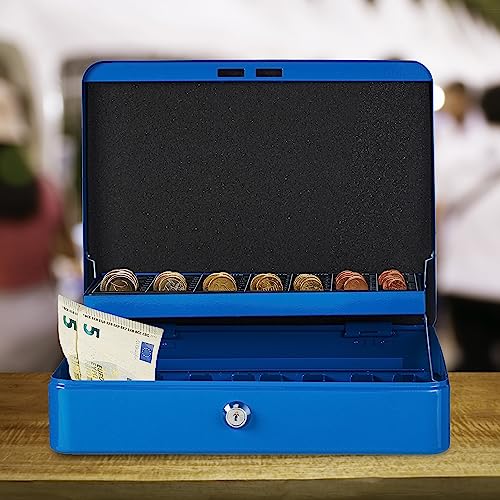 Relaxdays Cash Box, Blue, H x W x D: 8.5 x 30.5 x 24.5 cm