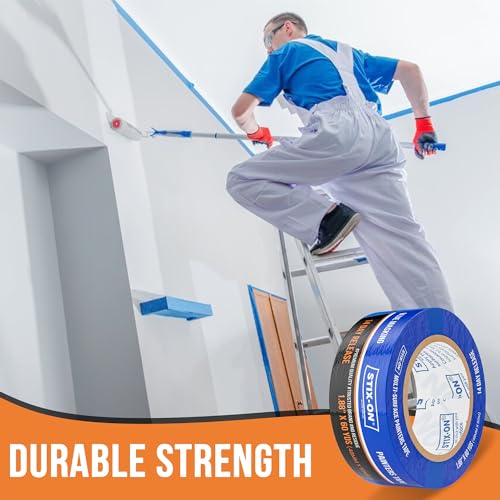 STIX-ON Painters Tape 2 Inch Wide, 24 Roll Painting Tape Blue Masking Tape for Painting Walls, DIY, Surface-Safe & Residue-Free, Edge Paint, 1.88 Inch X 60 Yards X 24 Rolls, Bulk