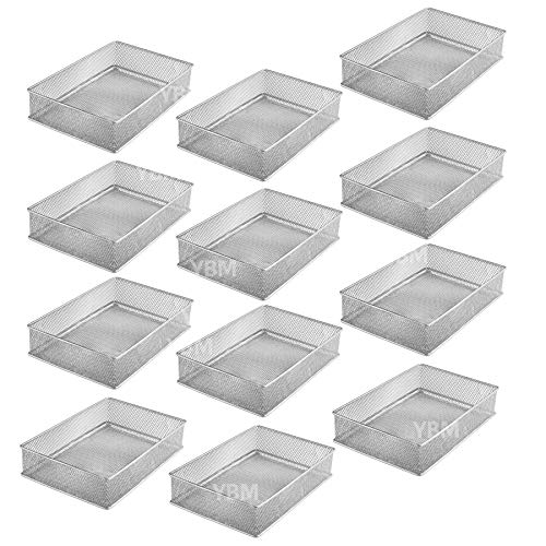 YBM HOME Silver Mesh Drawer Cabinet and or Shelf Organizer Bins, School Supply Holder Office Desktop Organizer Basket (12, 6x9x2 Inch)