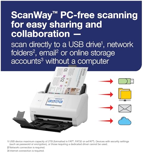 Epson DS-785W Color Duplex Desktop Document Scanner, up to 45 ppm, Wireless/USB Connectivity, ScanWay PC-Free Scanning, 4.3" LCD Touchscreen, 100-Page Auto Document Feeder (ADF), Twain/ISIS Drivers