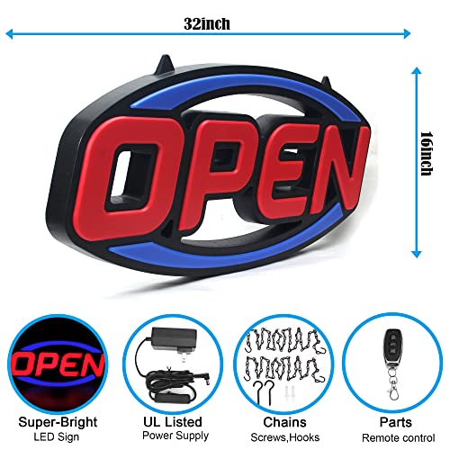 GreenCube 2026 Model 32" x 16" LED Neon Open Sign - Ultra Bright Extra Jumbo Large - Remote Controlled - Get Your Business Seen Day or Night