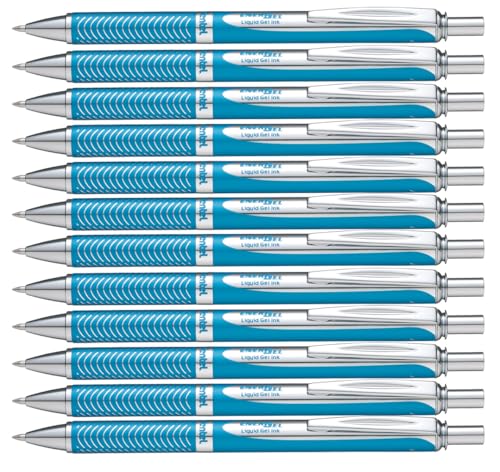 Pentel 0.7mm Tip "EnerGel Sterling Black Ink" Pen - Sky Blue (Pack of 12)