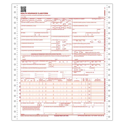 ComplyRight CMS-1500 Healthcare Billing Form, 9-1/2" x 11", 1-Part, Continuous, Pack of 2,000, Office Work Supplies for Physicians, Practitioners, Specialty Providers, Medical Billing Companies
