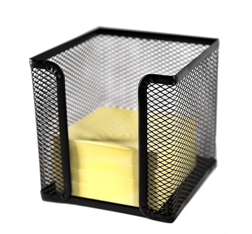 Huron Desktop Desk Sticky Note Pad Memo Note Cube Holder Dispenser for Office Home School, Black Metal Mesh (1/4/24/72) (72 pc)