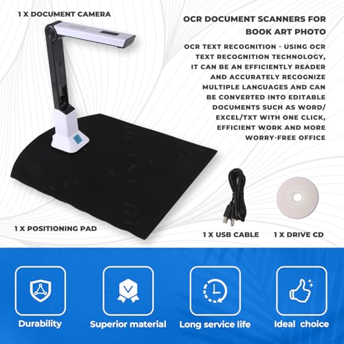 Kopinma Document Camera for Teachers, Portable USB Document Camera Scanner with Stand 8MP HD A4 Format Cam Photo Scanner