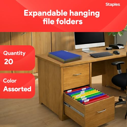 Staples Hanging File Folders, Letter Size, Assorted, 5-Tab, 20/Pk