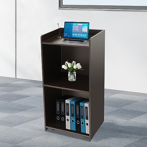 41" Podium Stand, Rolling Wood Lectern Podium with Storage Shelf Presentation Stand Church Pulpits for Church School Conference Podium Stand (Black)