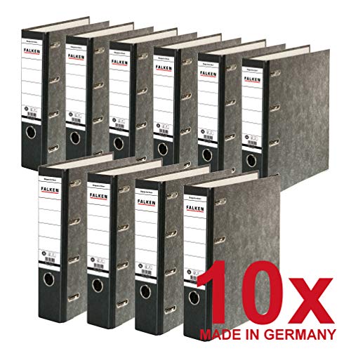 Original Falken pack of 10 recycled double files cloud marble. Made in Germany. 7 cm wide black for 2x DIN A5 landscape filing with glued spine label Account statement folder Blue Angel.