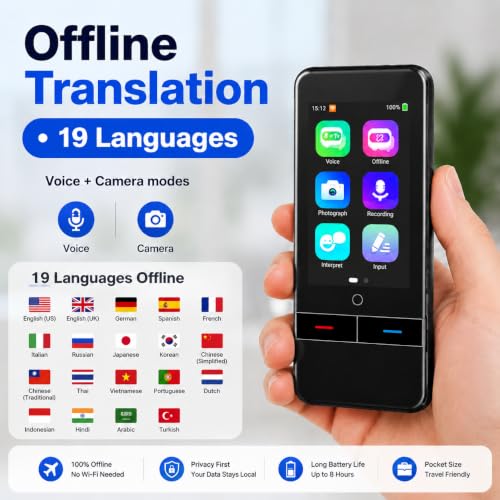 Language Translator Device No WiFi Needed，139 Languages Offline Online Voice Photo Translation，Portable Two-Way Instant Translator, High Accuracy Real-Time（0.5s for Travel, Business and Learning