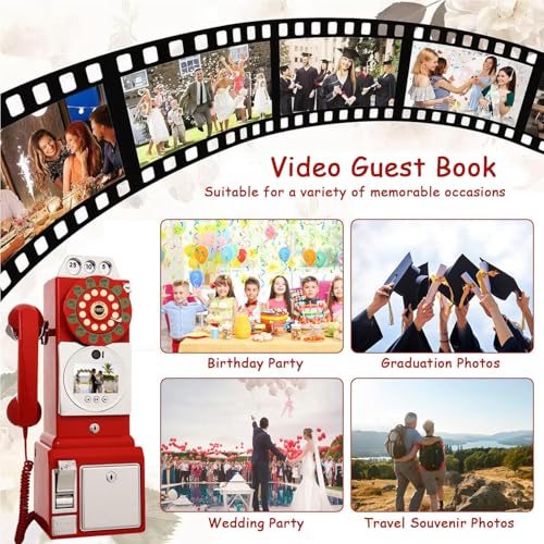 Audio Wedding Message Book, Audio Guest Book Wedding Phone Guestbook, 1080P HD Wedding Video Book, for Wedding, Party, Birthday, Anniversaries Graduation Red-32GB