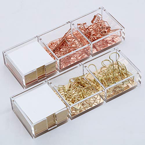 Clarity Gold Notes Holder with Cube Memo Pad 320 Sheets, Acrylic 3 in 1 Drawer Organizer by Draymond Story (Clips Sold Separately) - Gift Ideas for Women