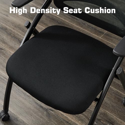 BoisKom Folding Office Chair Flip Up Arm，Conference Room Chairs with Wheels, Foldbable Office Desk Chair with Adjustable Back Rest for Training Room, Guest Reception Chair (Black)