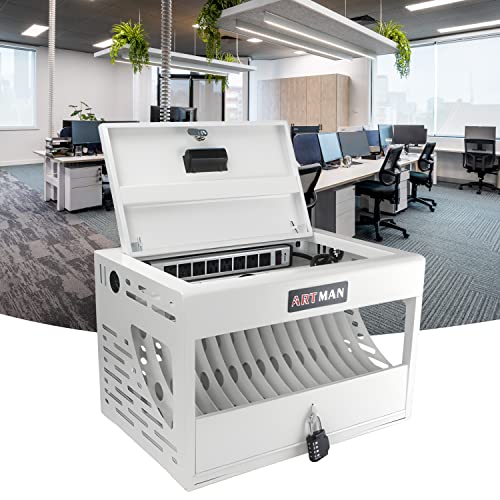 Leavader 16 Device Charging Cart - Portable Table Top Charging and Storage Cabinet for iPads, Tablets, Chromebooks and Laptop Computers with Lock, Surge Protection for Classroom or Office