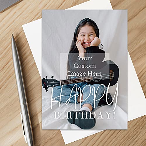 Simply Uncaged Christian Gifts Personalized Happy Birthday Card Custom Your Photo Image Upload Your Text Greeting Card (Pack of 48)