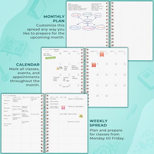 Clever Fox Teacher Planner Spiral, Undated Gradebook Homeschool Turquoise
