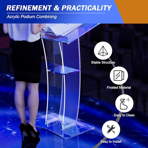 Acrylic Clear Podium, Plexiglass Pulpit School Conference Church Curve Lectern, for Church School Conference Plexiglass Events Hotel Party Rally