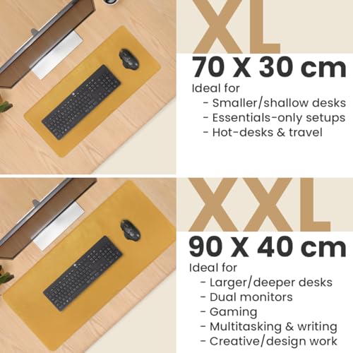 DAREhue Full Grain Leather Desk Pad, Mustard Yellow, XL (35.4 x 15.7 inch)